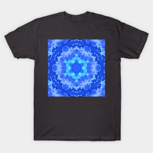 Psychedelic Kaleidoscope Blue Snowflake T-Shirt